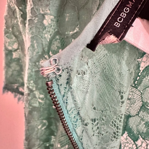 BCBG Teal Lace Peplum Top Size S - Picture 4 of 7